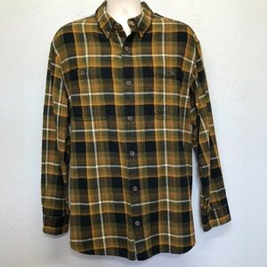 Duluth Trading Flannel Shirt Mens L Plaid Button Relaxed Fit Long Sleeve Pockets